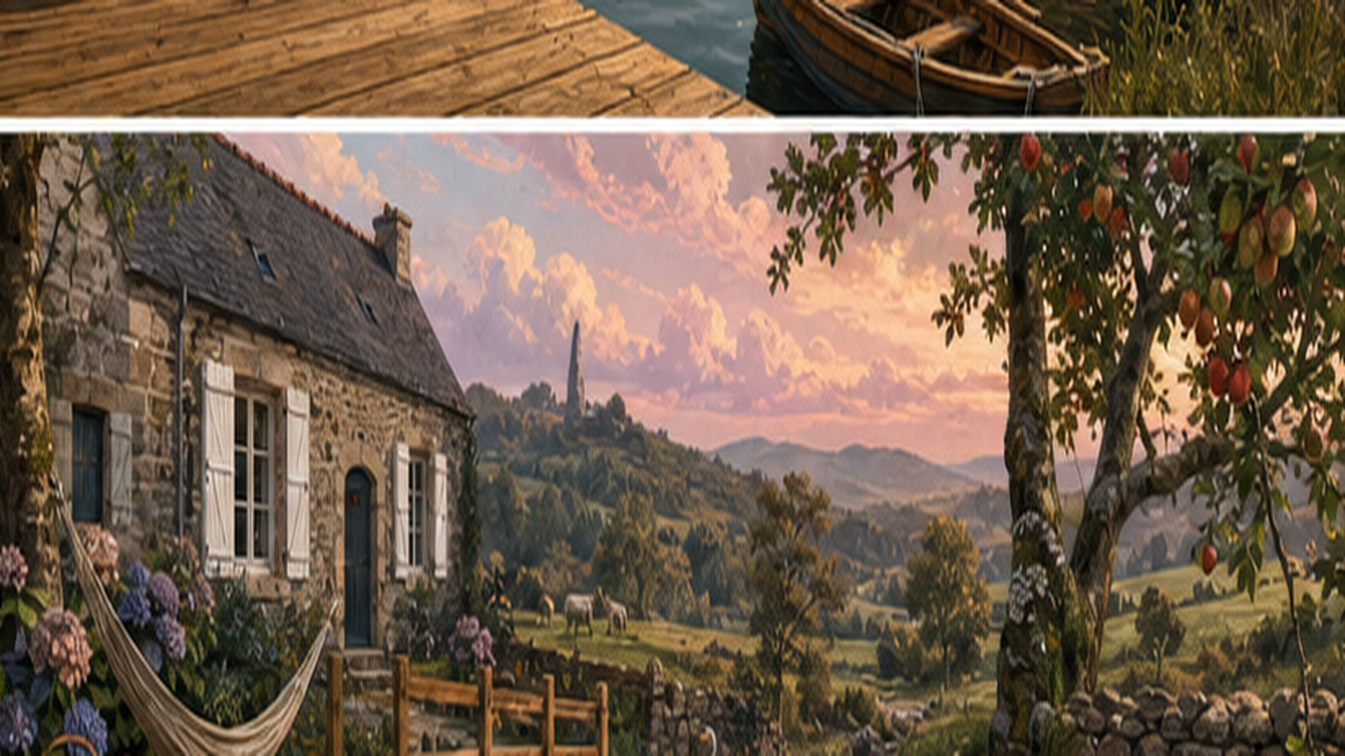 Illustration paysagère du dépôt avec terrasse en bois et clôture